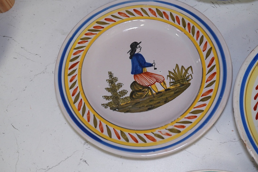 Eleven faience type plates by Quimper, Luneville etc. Condition - fair to good